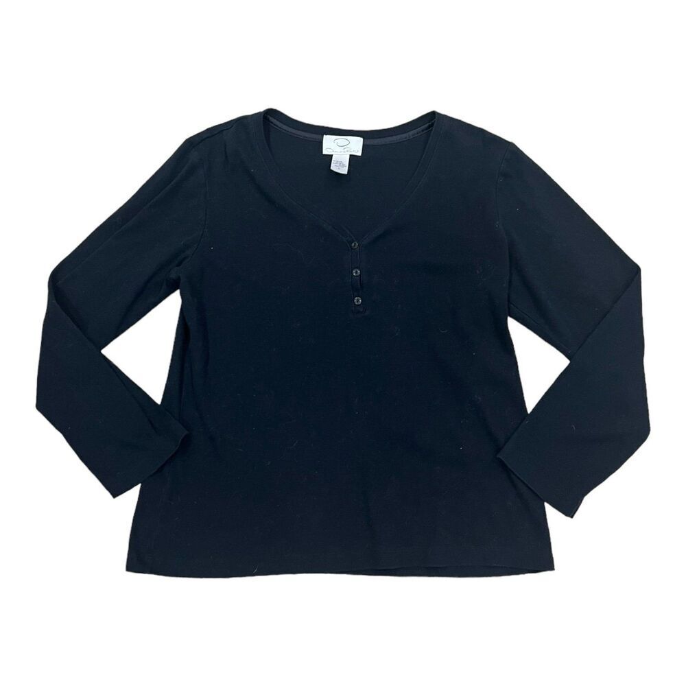 Oscar de la Renta Black Activewear Long Sleeve Tee L